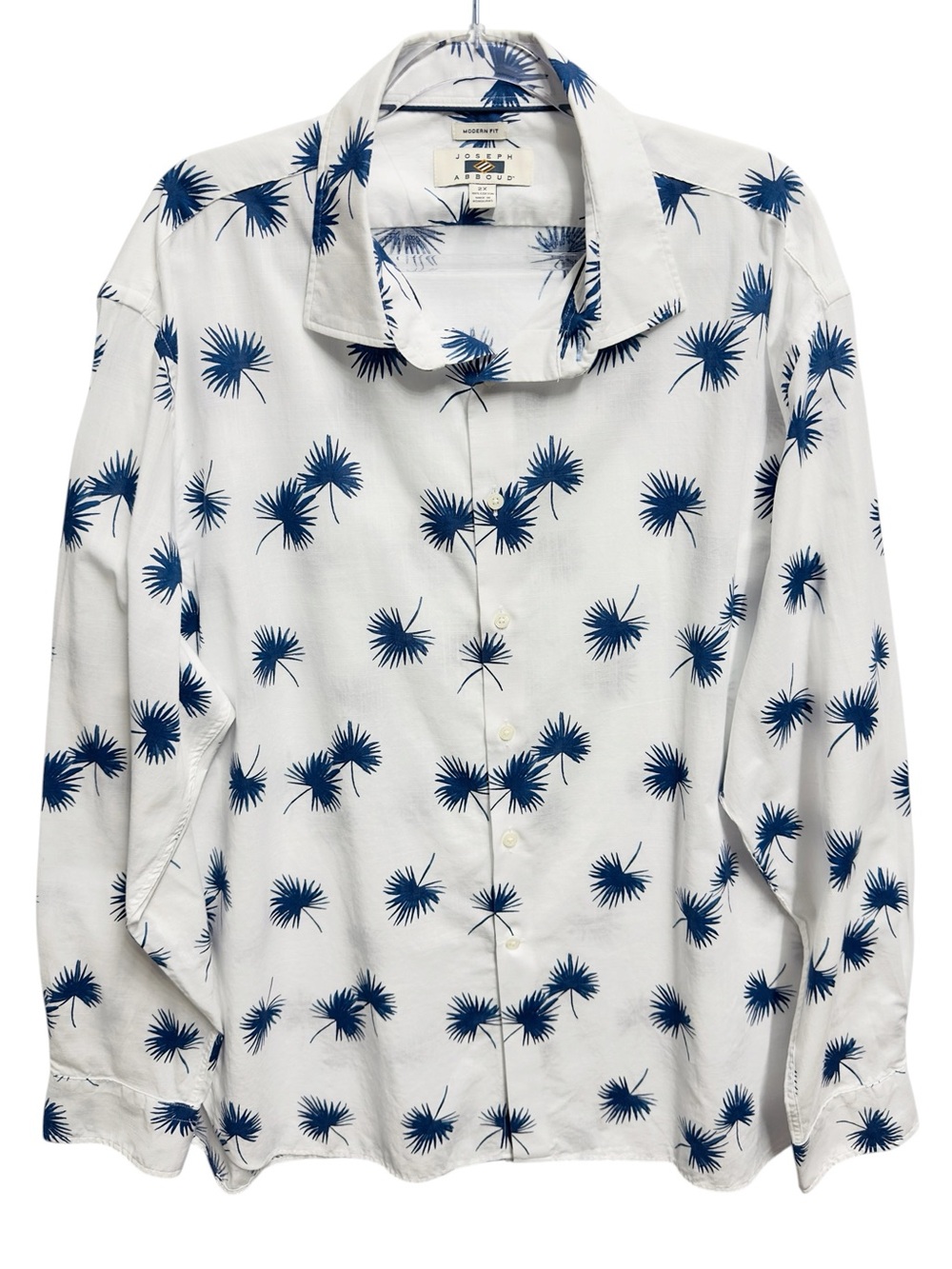 Pure Cotton Knit Modern Fit Chambray Hawaiian Palms Leafs Poplin Preppy Shirt